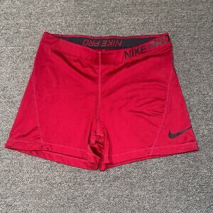 Nike Pro Mid-Rise Red Biker Shorts Women's Size Large Activewear Running
